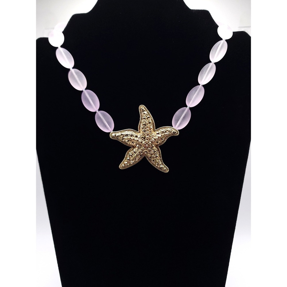 Pink Beaded Starfish Pendant‎ Necklace
